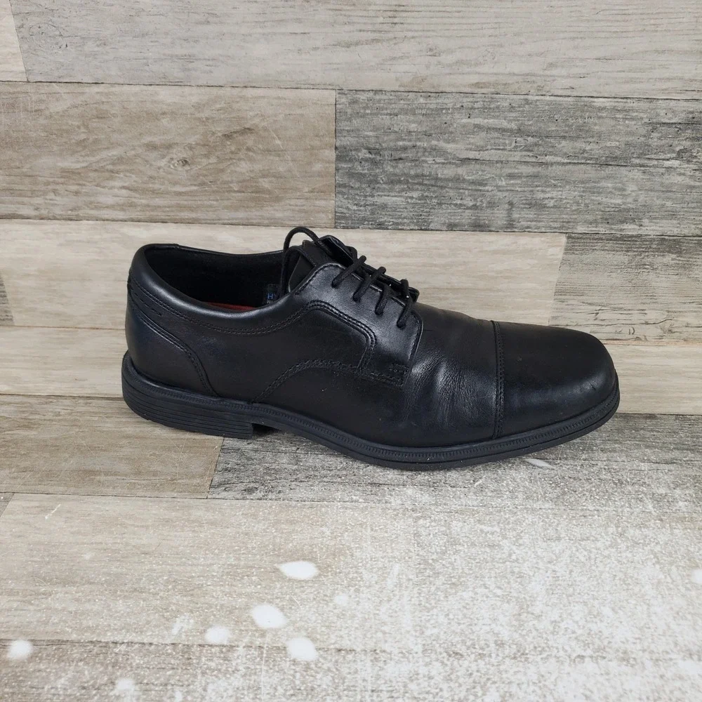 Rockport Taylor Mens Dress Shoes Sz 8 M Black Leather Waterproof Lace Up Cap Toe